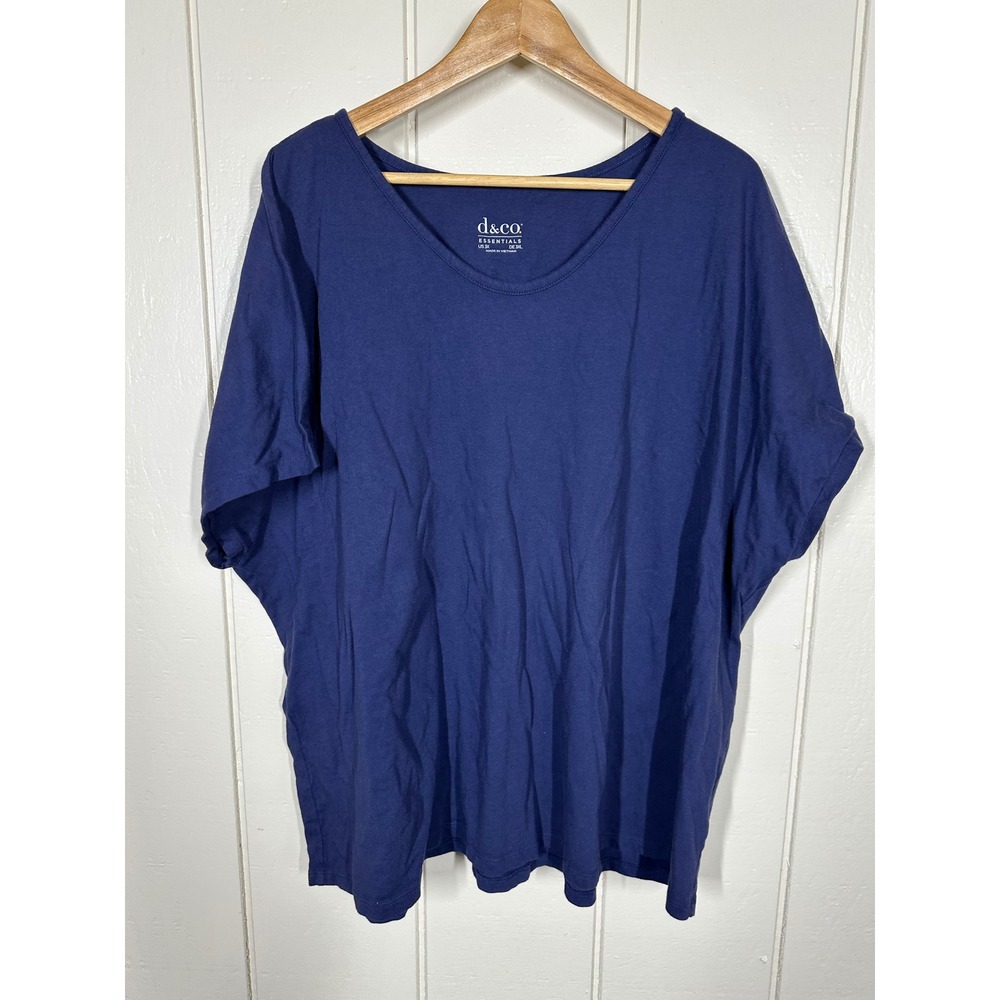 d&co. Top Womens 3X Blue Essentials V-Neck Short Sleeve Dolman Knit Shirt
